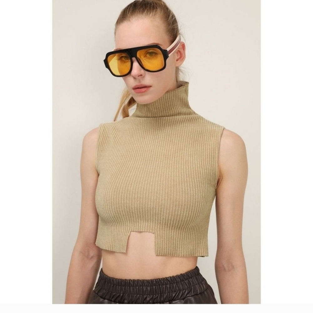 Storets Black Ribbed Turtleneck Cropped Tank Top S/M